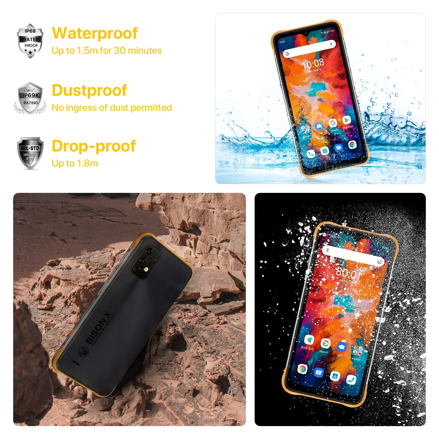 UMIDIGI Bison X10 Outdoor Smartphone Ohne Vertrag, 4GB +128GB Android 11 Smartphone, 6.53 Zoll FHD+ Speicher, 20MP Triple Kamera 6150mAh, IP68 Wasserdichter Outdoor Handy Günstig Dual SIM NFC