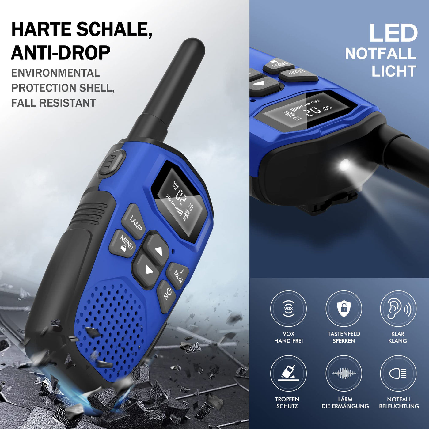 3er Set,NXGKET Walkie Talkie Aufladbar für Erwachsene Kinder Funkgeräte,Große Reichweite 5km Walki Talki mit Li-ion Akku, VOX Taschenlampe für Freien, Camping, Wandern