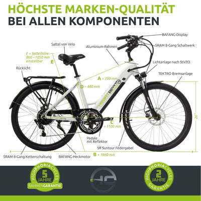 Highphoria Elektrofahrrad City E-Bike 26 Zoll für Damen, 25 km/h Tiefeinsteiger Elektrische Fahrrad mit Bafang-Motor 250W, 8 Gang Schaltung Pedelec(Schwarz-Grün)