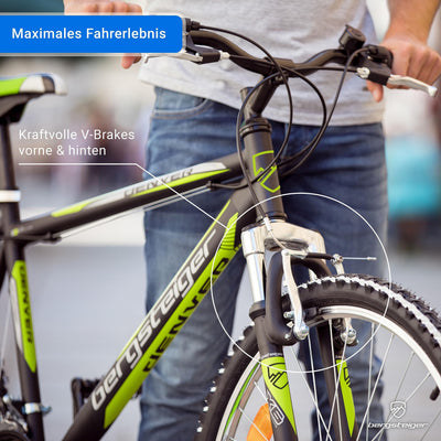 Bergsteiger Denver 26 Zoll Mountainbike, geeignet ab 155 cm, 18 Gang-Schaltung, Licht, Schutzblech, Gabel-Federung