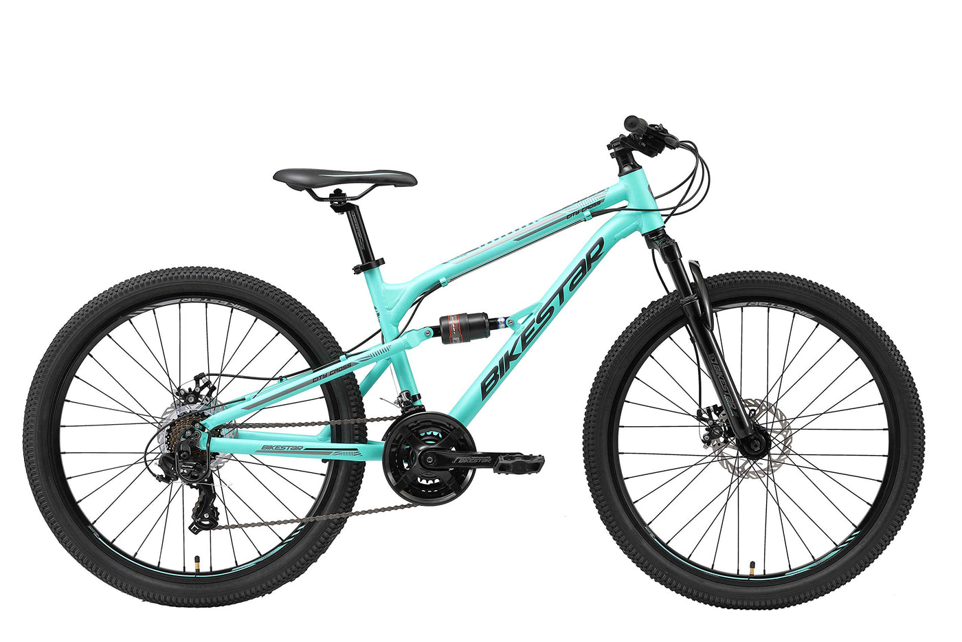 BIKESTAR Fully Aluminium Mountainbike Shimano 21 Gang Schaltung, Scheibenbremse 26 Zoll Reifen | 16 Zoll Rahmen Alu MTB Vollgefedert | Mint