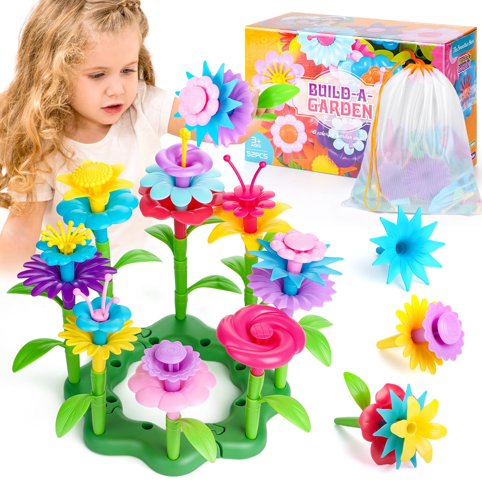 Uilfsur Blumengarten Spielzeug ab 3 Jahre Mädchen,Blumen Steckspiel,Mo