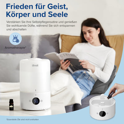 LEVOIT 3L Top Fill Luftbefeuchter, 360° Drehbare Düse Cool Mist Humidifier, 28dB leise, 25H, Raumluftbefeuchter & Aroma Diffuser für Kinderzimmer Schlafzimmer Pflanzen, automatische Abschaltung