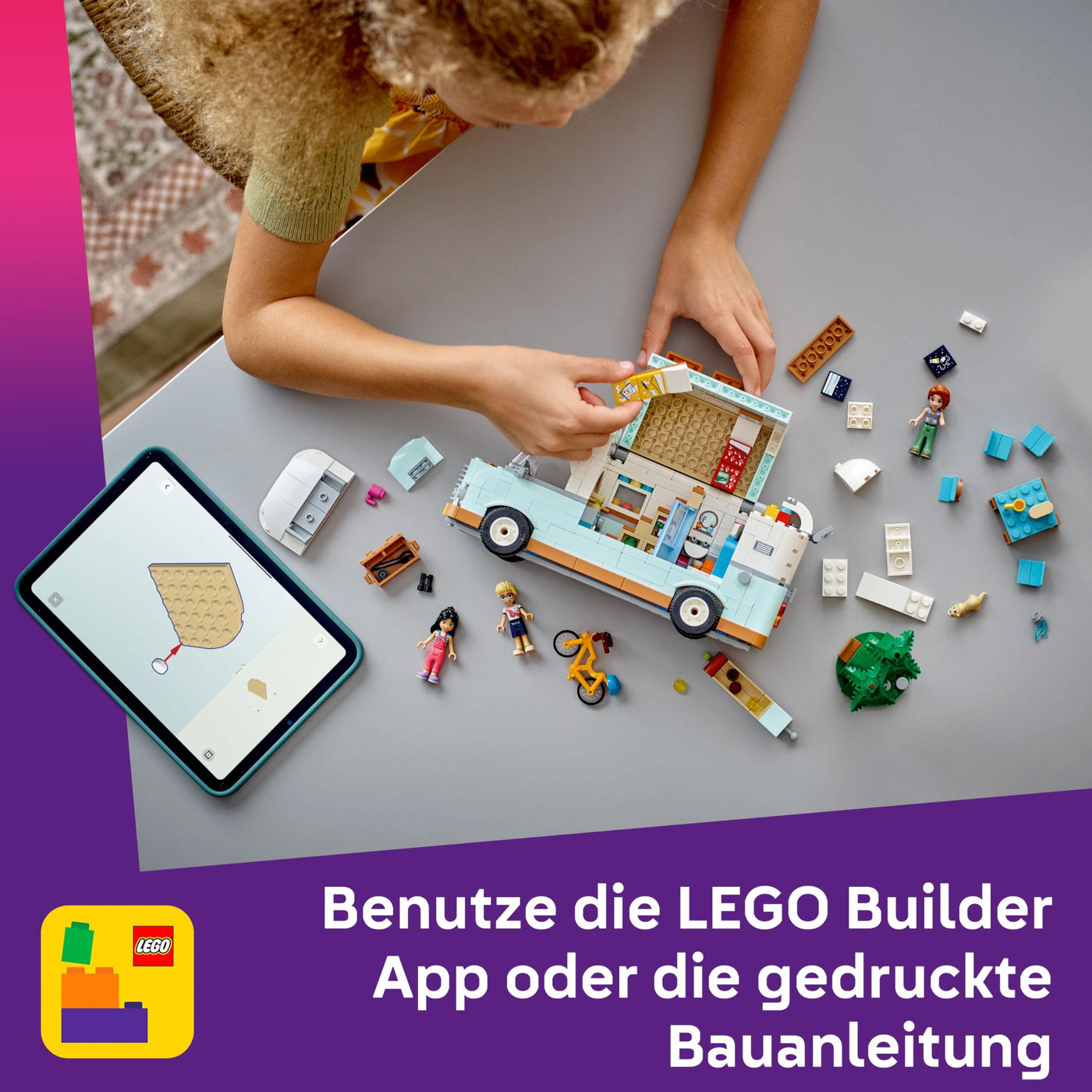 LEGO Friends Wohnmobil, Bauset für Rollenspiele mit einem Spielzeug Wohnwagen, Geschenk für Mädchen ab 7 Jahren, kreatives Spielset mit 3 Minifiguren und Frettchen Tierfigur 42663