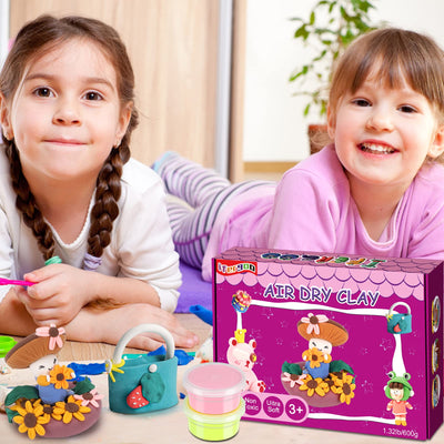 Modelliermasse Lufttrocknend - iFergoo 24 Farben Knete Lufttrocknend für Kinder, Geschenk für Jungen und Mädchen im Alter von 3-12 Jahren (Rosa und lilafarbene Box)