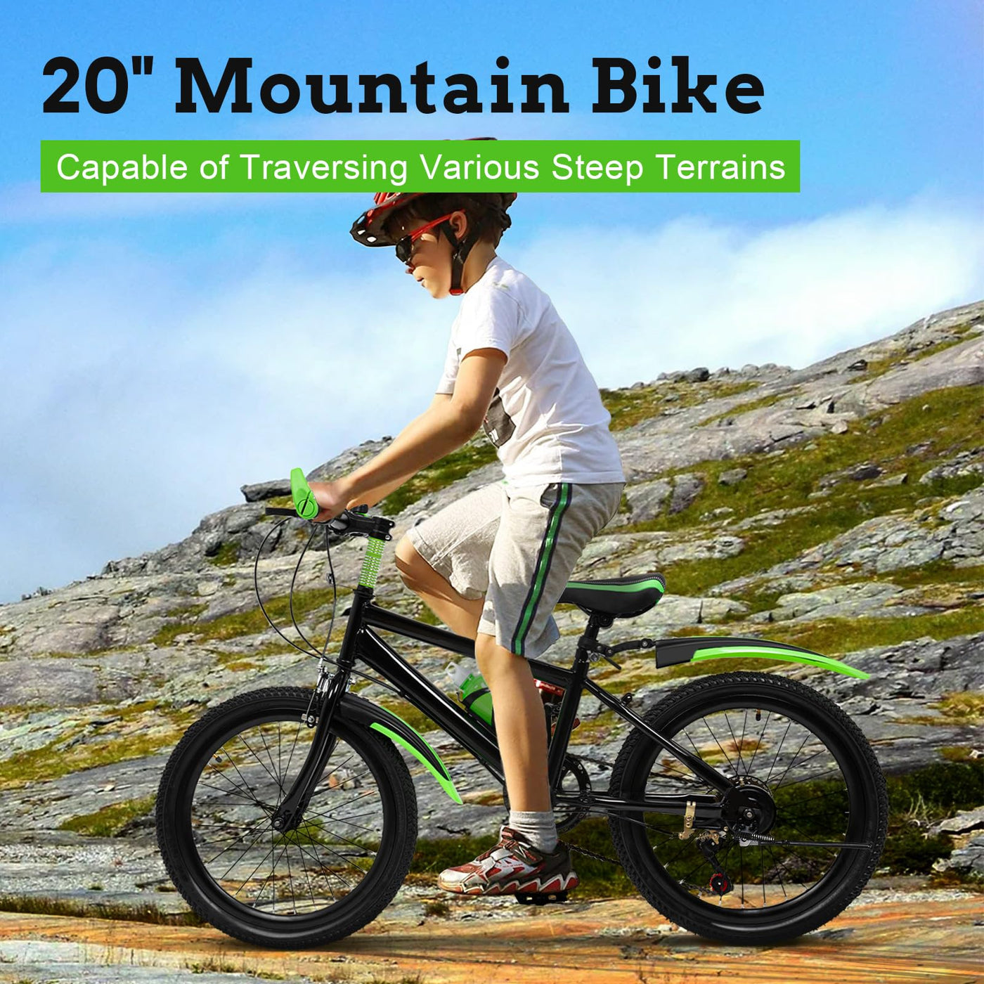 20 Zoll Mädchen 6,8,10 Jahre Mountainbike Kinder Jungen-Fahrrad 24 Zoll 7 Gang-Schaltung Mit Schutzblech Guide Premium Bergsteiger Fahrrad Jugendfahrrad (grün)