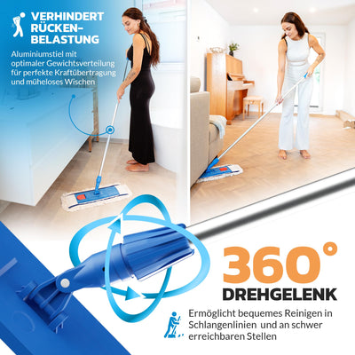 VIOVIE Premium WISCHER Set 50CM | Baumwoll-Wischmopp | 140 cm Alustiel | Magnethalter mit 1 klick System für einfaches Wechseln | Ergonomisch, rückenschonend & langlebig | Für alle Böden geeignet
