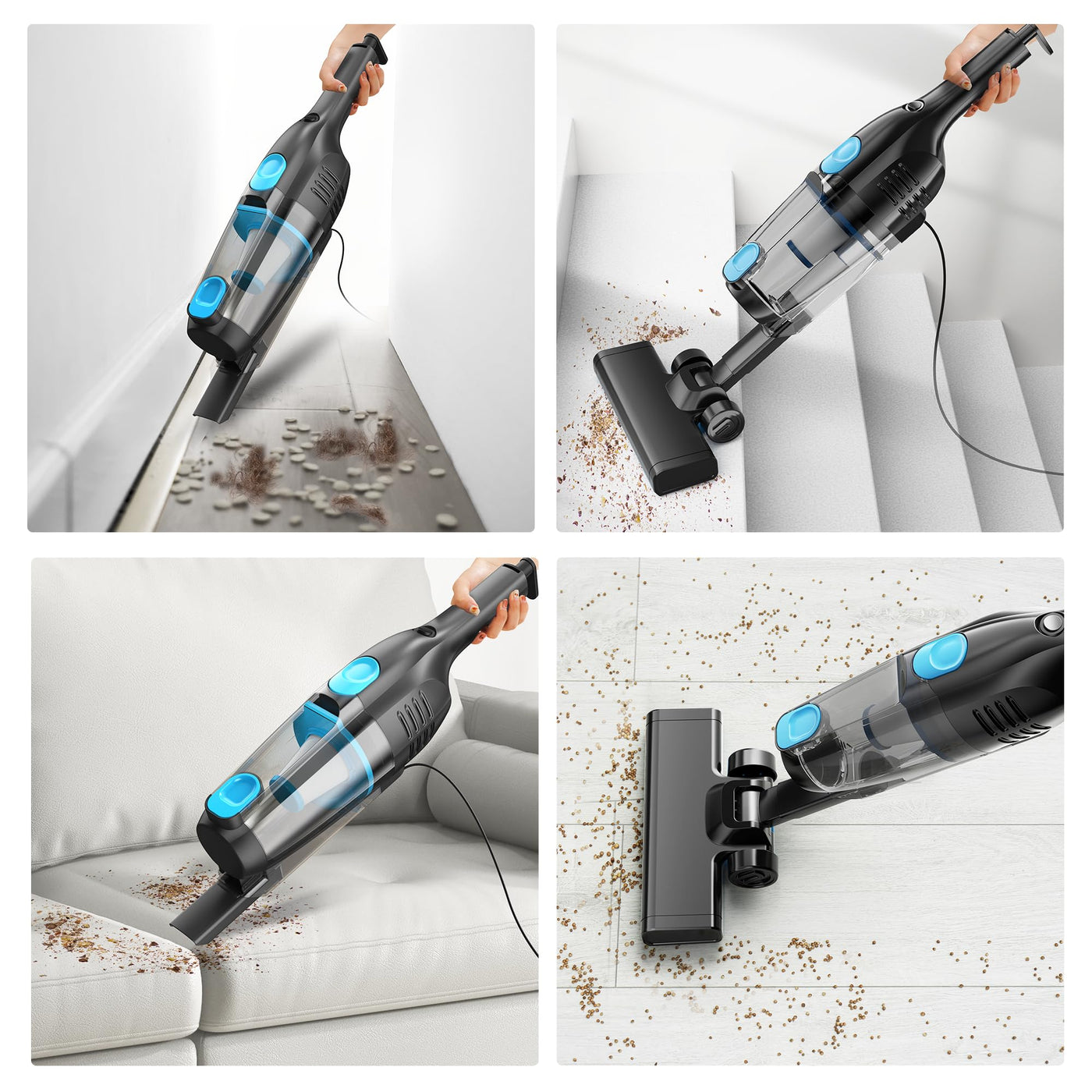 Staubsauger, Stielstaubsauger mit Kabel Handstaubsauger 20Kpa 600W, 3 in 1 Staubsauger Beutellos mit 5m Kabel, Staubsauger ohne Beutel Vacuum Cleaner Anti-Tangle für Tierhaare Teppich Harter Böden