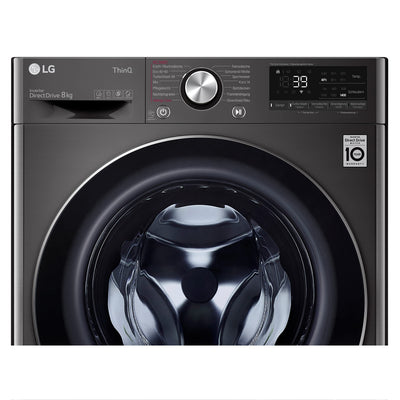 LG F4WV708P2BA, Klasse A, Frontlader-Waschmaschine 8 kg, Wi-Fi, AI Direct Drive, Tiefenreinigung mit Dampf, TurboWash 360°, TRIPLE A, Außentür aus gehärtetem Glas, 60x62x85 cm ꟷ Metallic Black Steel