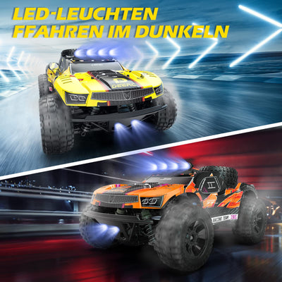 DEERC Ferngesteuerte Auto 1:10 mit Lichtern RC Auto 48km/h 4WD Offroad Hobby Grade Monster Crawler mit 2 Akkus 40 Minuten Laufzeit,2 Autoschalen, für Erwachsene, Kinder (9201E)