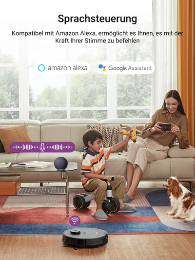 EUREKA E10s DE Saug- & Wischroboter + beutelloser Multi-Zyklon-Absaugstation (4000Pa, auto Teppicherkennung & auto Mop Lifting, LiDAR-Navigation, ideal gegen Tierhaare, App- & Sprachsteuerung) schwarz