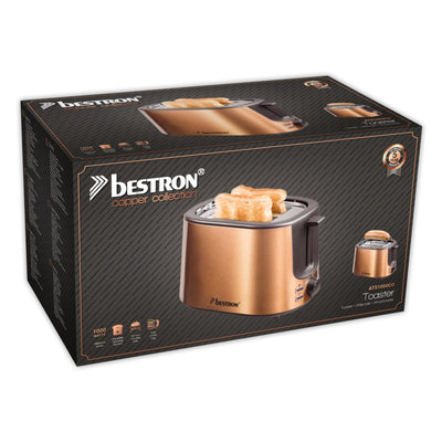 Bestron Toaster mit 2 Röstkammern, Krümelschublade und Brötchen-Röstaufsatz, 1.000 W, Edelstahl in Kupfer-Optik