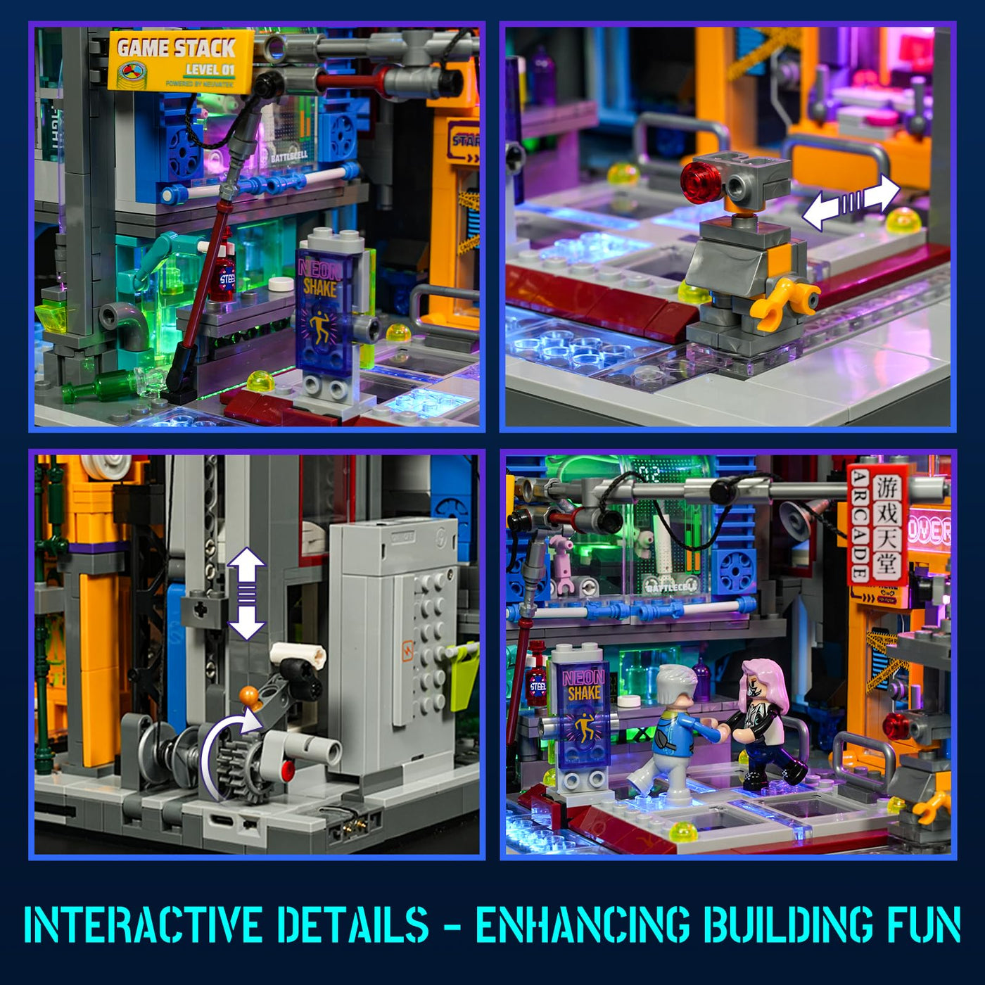 Lumibricks Cyberpunk Spielhalle Licht Bausteine Set – 2580 Klemmbausteine, Modulares Gebäude mit abnehmbaren Mechanismen, Geschenkidee für Erwachsene & Sci-Fi Fans