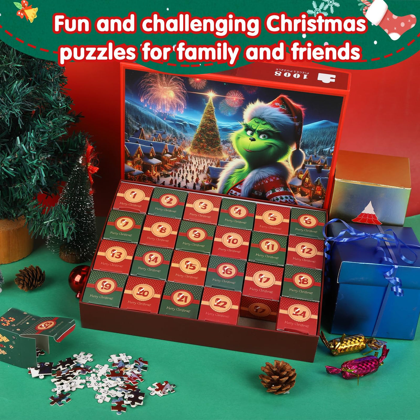 2025 Puzzle Adventskalender für Erwachsene und Kinder, 24 Boxen 1008 Teile Puzzle Weihnachts Countdown Geschenke, Adventskalender Weihnachts Deko Innen