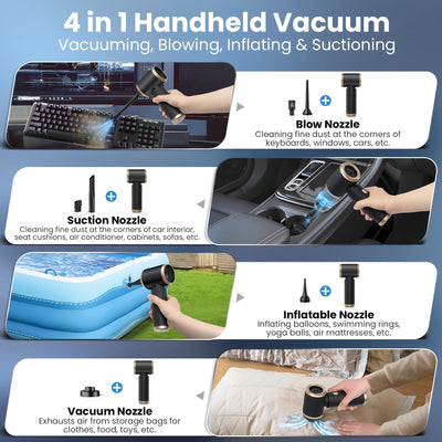 NIBSHOOM Handstaubsauger Akku, 18000 Pa Auto Staubsauger Stark, 4-in-1 Handstaubsauger Kabellos, 4000mAh USB Aufladbar Tragbar Leicht Mini Staubsauger für Auto, Haus & Tierhaar Reinigung