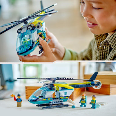 LEGO City Rettungshubschrauber, Hubschrauber-Spielzeug für Kinder, Helikopter mit Seilwinde, Rotoren und 3 Figuren inkl. Pilot, Wanderer und Luftretter, Geschenk für 6-jährige Jungs und Mädchen 60405