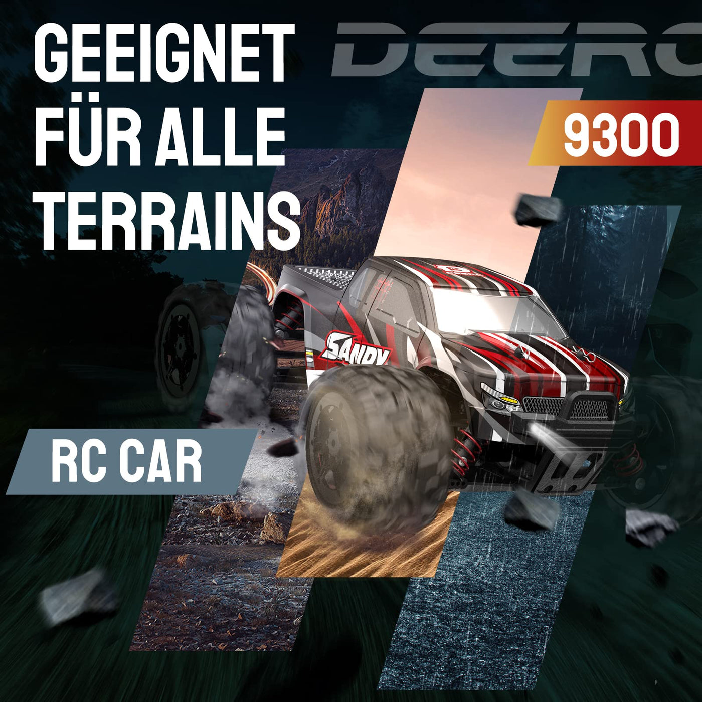 DEERC 9300 Ferngesteuertes Auto für Kinder,1/18 RC Car 4WD mit 40 km/h Hochgeschwindigkeits,2 Akku Lange Laufzeit,2,4 GHz Fernbedienung Geländewagen Outdoor Indoor Fahrzeug für Jungen Erwachsene