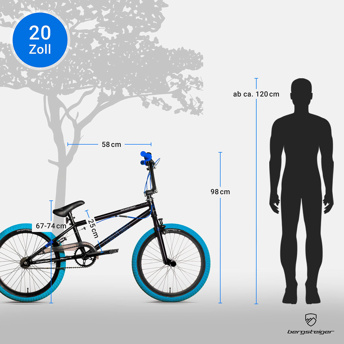 Bergsteiger Halifax 20 Zoll BMX, Fatbike, 360° Rotor-System, Freestyle, 2 Stahl Pegs, Kettenschutz, Freilauf