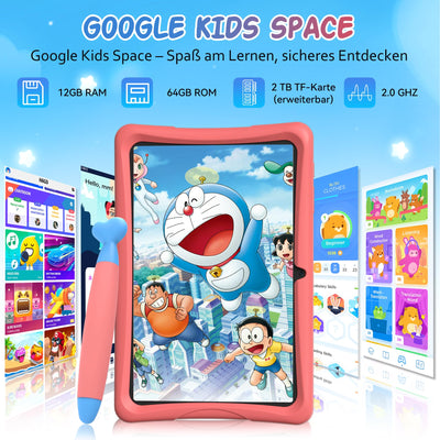 TABWEE Kinder Tablet 10 Zoll, Android 15 mit 12GB RAM + 64GB ROM + 2TB Erweiterbar, 5G WiFi, Widevine L1, 5000mAh, Quad Core, Elterliche Kontrolle, GMS Certified Kids Tablet mit Eva Case