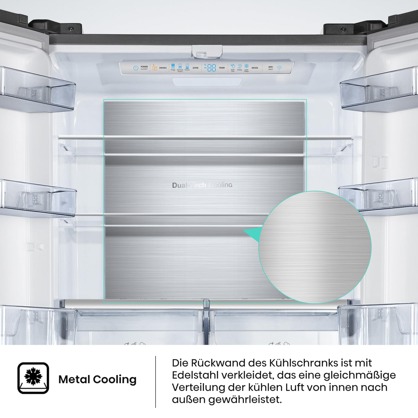 Hisense RF540N4SBF2 French Door Kühl-Gefrierkombination/ NoFrostPlus/ Inverter-Kompressor/ Multiflow 360°/ SuperCool/ 181,7 cm/ Kühlteil 302 l/ Gefrierteil 178 l/ 40 dB/ 310 kWh/ Jahr/ Schwarz