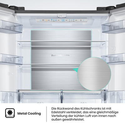 Hisense RF540N4SBF2 French Door Kühl-Gefrierkombination/ NoFrostPlus/ Inverter-Kompressor/ Multiflow 360°/ SuperCool/ 181,7 cm/ Kühlteil 302 l/ Gefrierteil 178 l/ 40 dB/ 310 kWh/ Jahr/ Schwarz