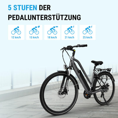 AsVIVA B15 E-Bike 28 Zoll für Herren & Damen - Pedelec mit 250W Bafang Hinterradmotor - 36V Samsung Akku - 7-Gang Shimano - bis 150 kg Nutzergewicht - Citybike Elektrofahrrad (grau-schwarz)
