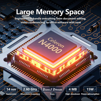 14,1 Zoll Laptop, Notebook 6 GB RAM 256 GB SSD, Celeron N4000 CPU, 180° Flip Screen FHD 1080P, Win 11 Pro Laptop mit Mini-HDMI, USB 3.0, 5000 mAh Akku, Silber Schlanker und leichter PC-Computer