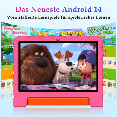 ZIOVO Tablet 10 Zoll Android mit 20GB RAM+128GB ROM(TF 1TB), 5G WiFi 6, Octa-Core, Widevine L1, Face ID, 1280 * 800, 6000mAh, Bluetooth 5.0, GMS Certified Tablet mit Eva Case - Rosa