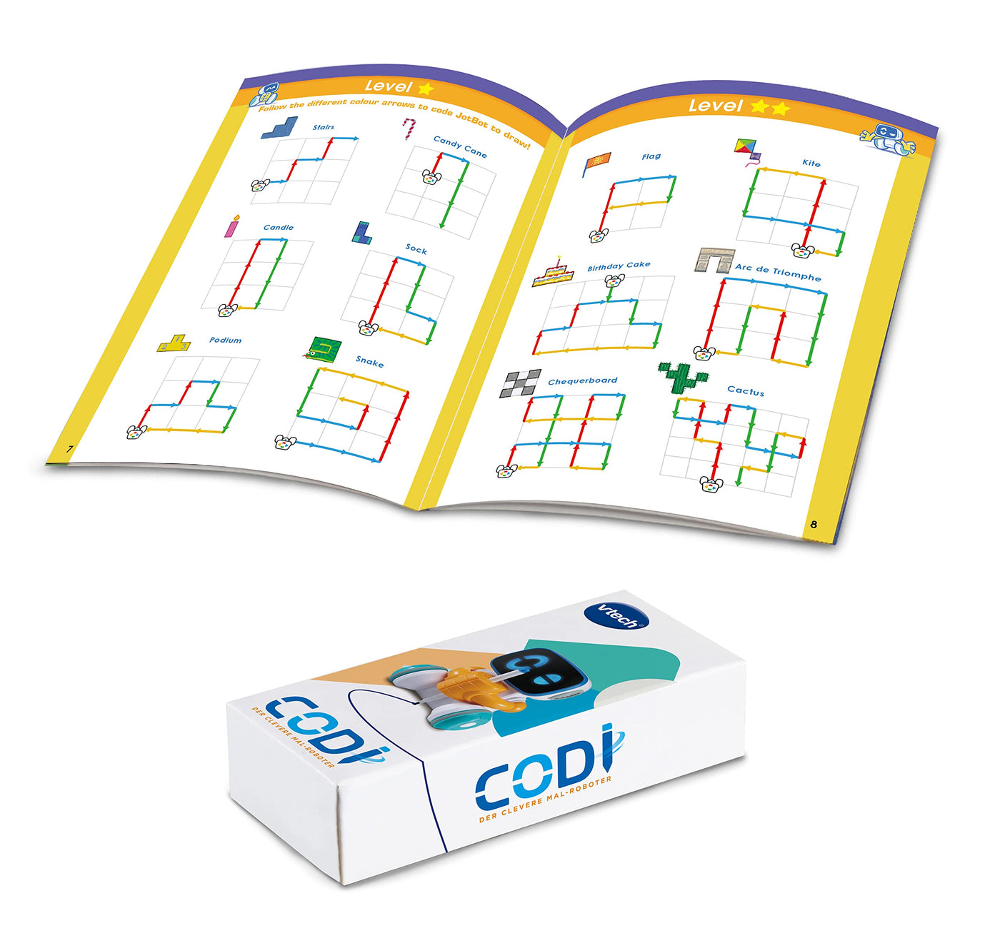 Vtech Codi, der clevere Mal-Roboter – Interaktiver Freund, der Sich von allein bewegt und mit dem Stift in Seiner Hand zeichnet – Für Kinder von 4-8 Jahren