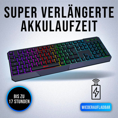 KLIM Chroma Wireless Gaming Tastatur Kabellos QWERTZ DEUTSCH - NEU - Langlebig, Ergonomisch, Wasserdicht, Leise - RGB Kabellose Tastatur Gaming für PC PS4 PS5 Mac - Schwarz