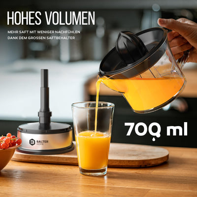Balter ZP-04 Zitronenpresse Elektrisch – Hohe Saftausbeute, 2 Drehrichtungen & 2 Kegel– Zitruspresse – orangenpresse Entsafter Saftpresse Juicer - Spülmaschinenfest, BPA Frei