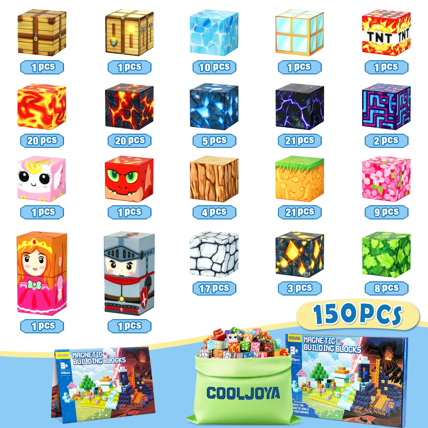 COOLJOYA Magnetische Bausteine, 150 Teile Magnetbausteine ab 4 Jahre, Magnetische Bauwelt Halloween Spielzeug Magnetblöcke für Kinder ab 3 4 5 6 7 8 9 Jahre Verstaubare