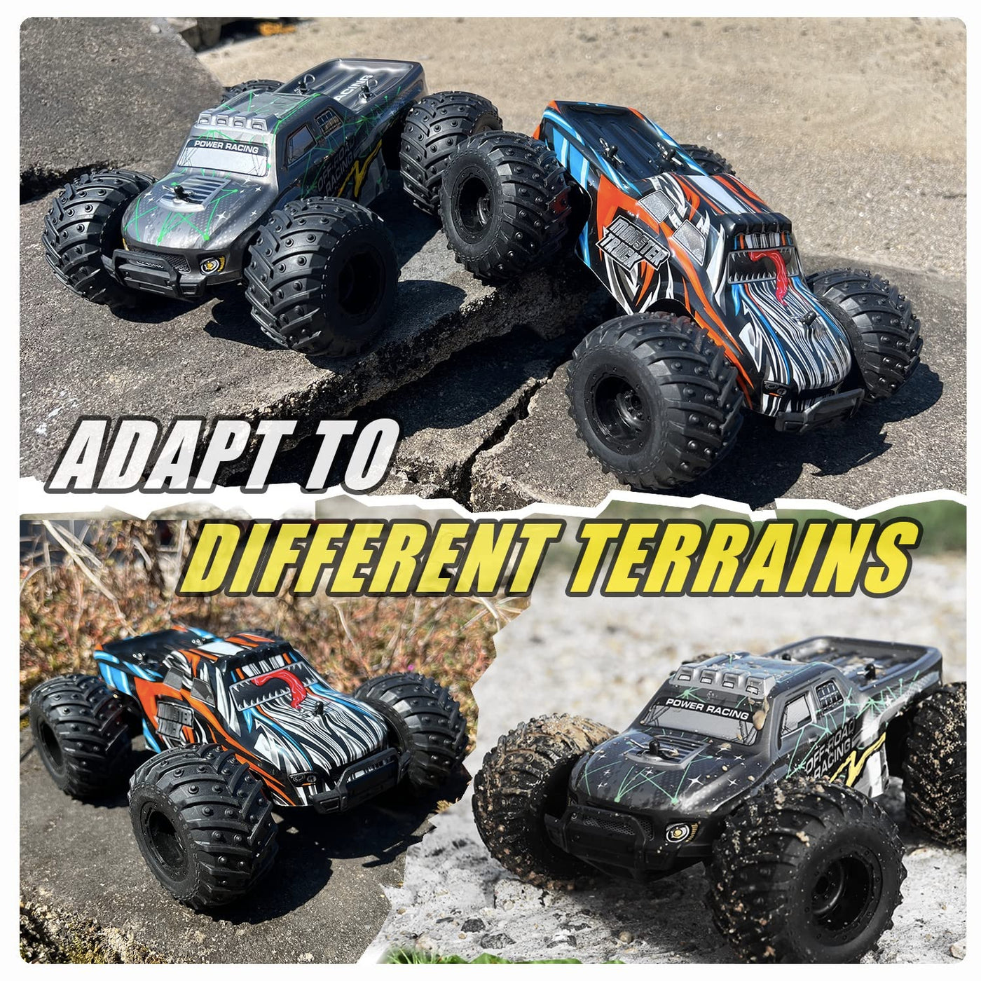 KINSAM Ferngesteuertes Auto, 20 km/h für Kinder ab 6 8 10 Jahre,Spielzeug Monstertruck Ferngesteuert mit 2 Akku 1000Mah(60min Spielzeit),2.4GHz RC Car für Anfänger,RC Buggy Offroad mit 2 Karosserien ﻿