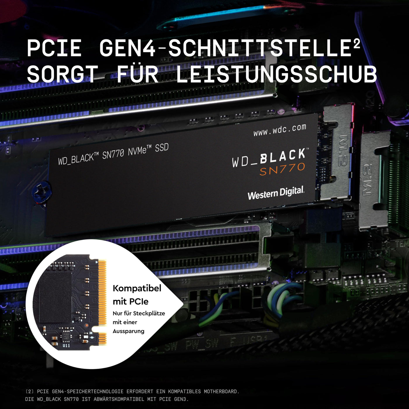 WD_BLACK SN770 NVMe SSD 500 GB (High-Performance NVMe SSD, Gaming SSD, PCIe Gen4, M.2 2280, Lesen 5.000 MB/s, Schreiben 4.000 MB/s) Schwarz