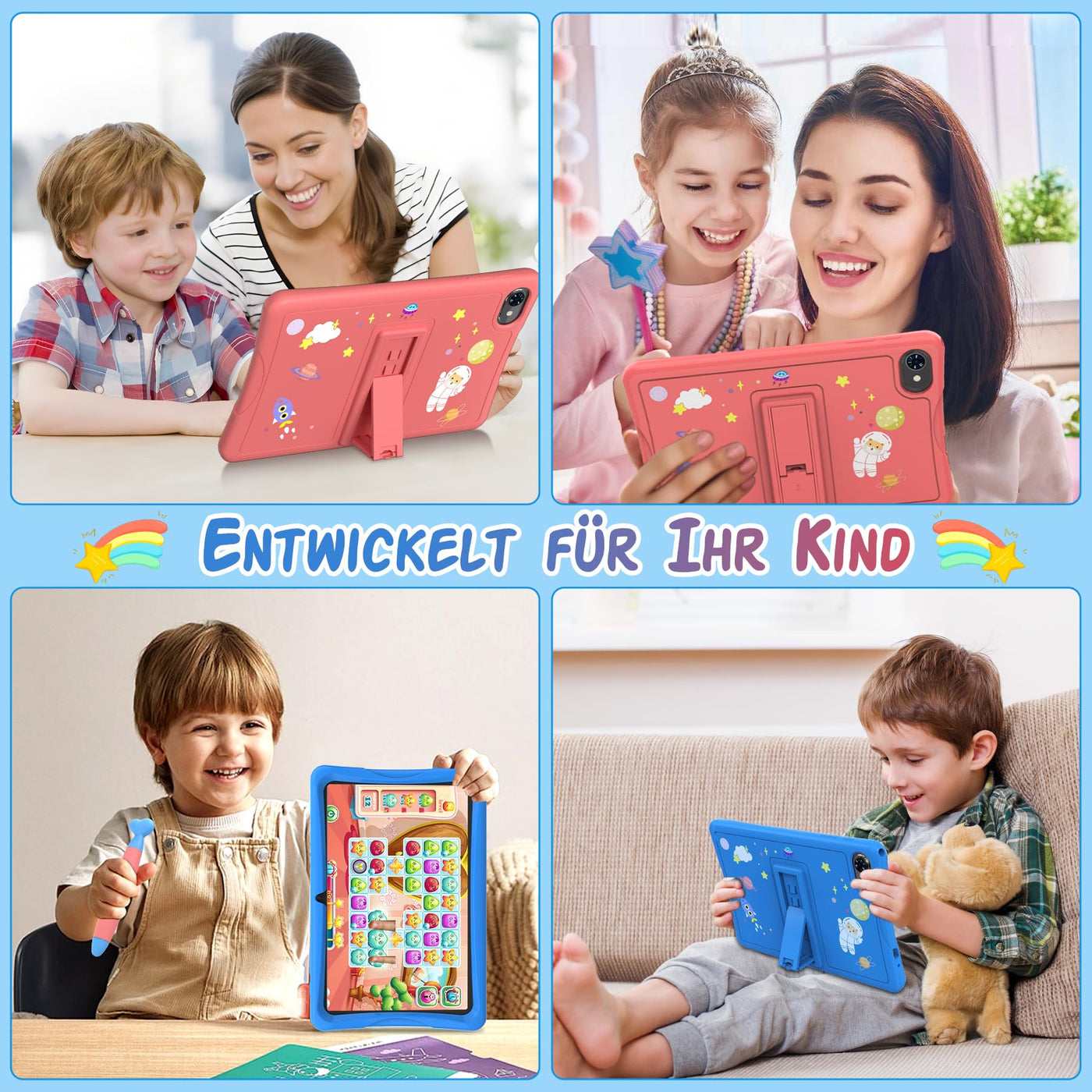 TABWEE Kinder Tablet 10 Zoll, Android 15 mit 12GB RAM + 64GB ROM + 2TB Erweiterbar, 5G WiFi, Widevine L1, 5000mAh, Quad Core, Elterliche Kontrolle, GMS Certified Kids Tablet mit Eva Case