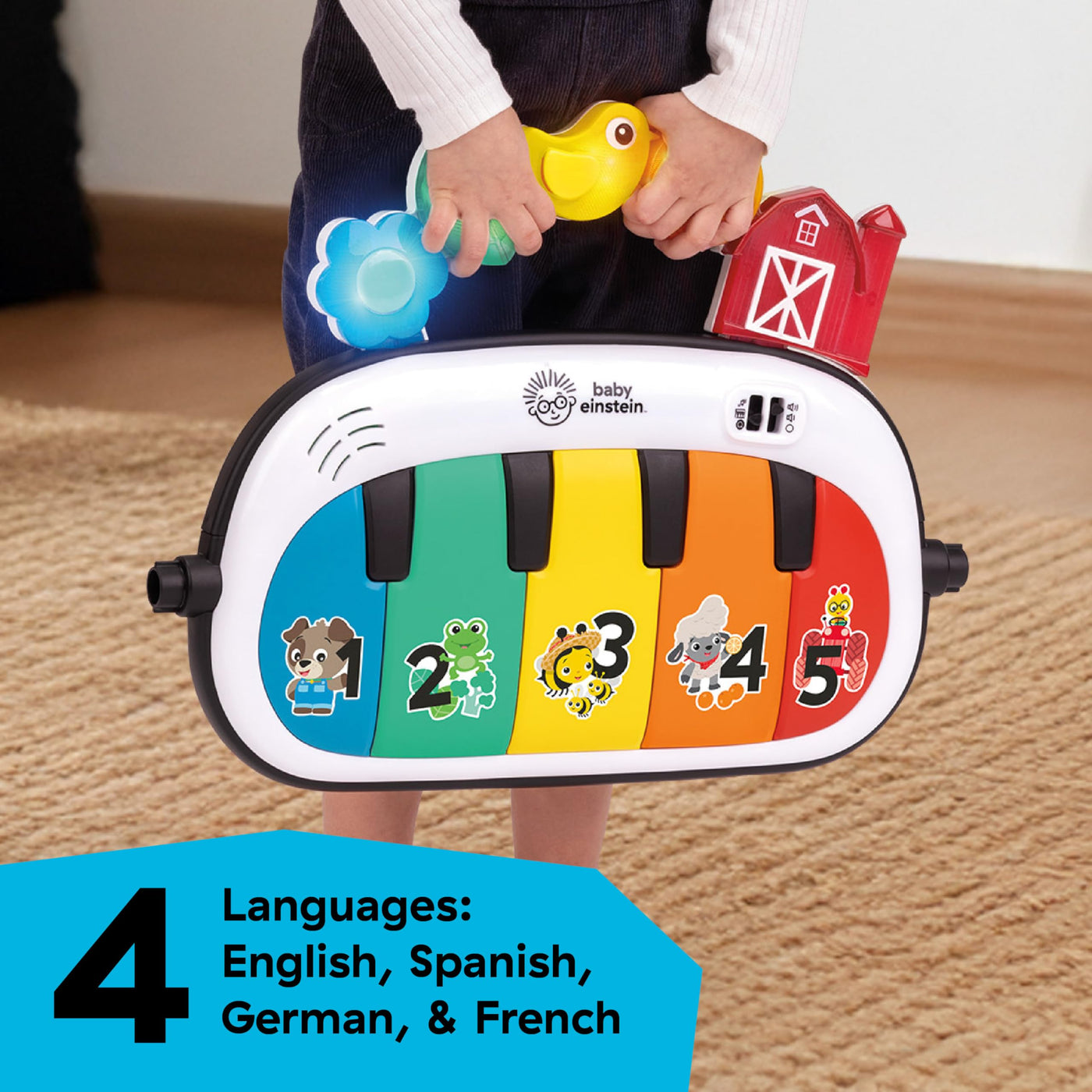 Baby Einstein Farm Explorers 4-in-1 Kickin' Tunes Musical Meadow Musik- & Sprachentdeckungs-Spielbogen, Spielmatte mit Kick-Piano, ab 0 Monaten