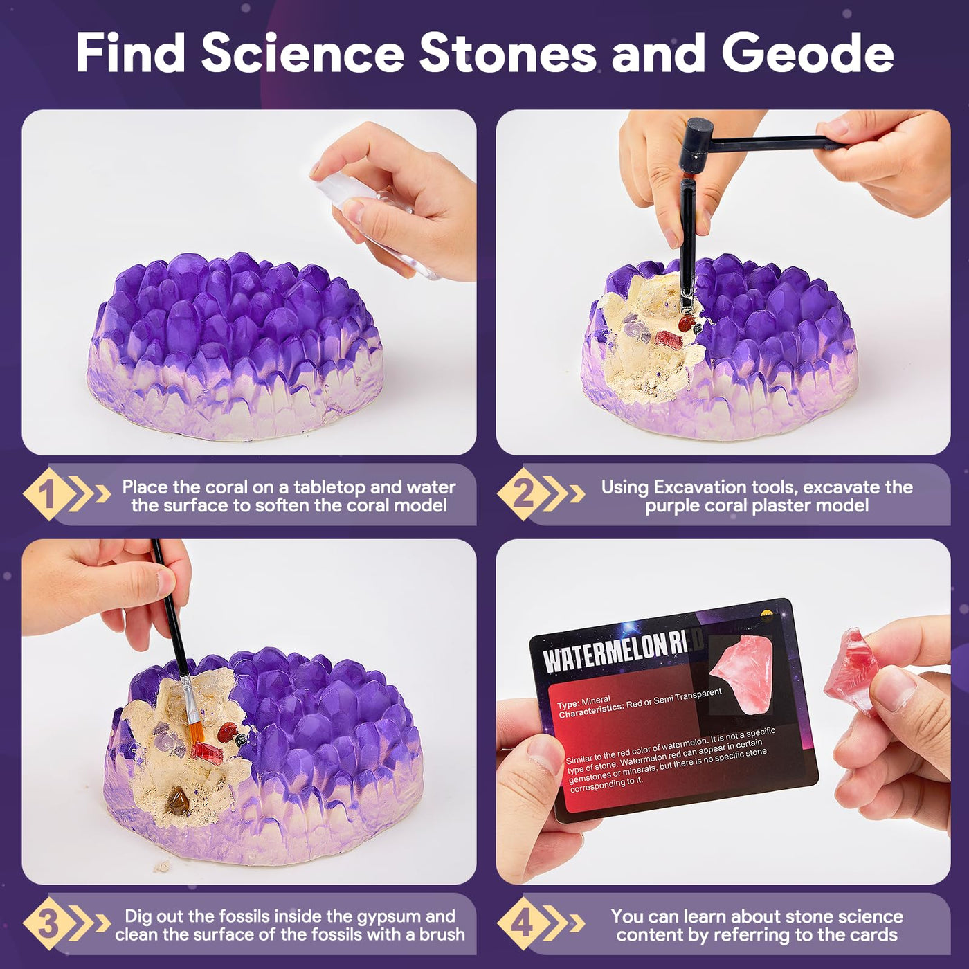 Mineralien Ausgrabungs-Set, Ausgrabungsset für Kinder, Jumbo Edelstein Experimentierset mit Mineralien Steine, Geoden, Kristalle Züchten, Geburtstag Party für Kinder Ab 6 7 8 9 10 Jahre Geschenk