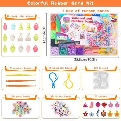 2500+ Loom Bänder Set, 40 Rastern Bunte Gummibänder Kit für Armbänder, DIY Elastisches Loombänder Kinder Armband Basteln mit Perlen Haken Charms Aufbewahrungsbox für Anfänger Junge Mädchen Geschenk
