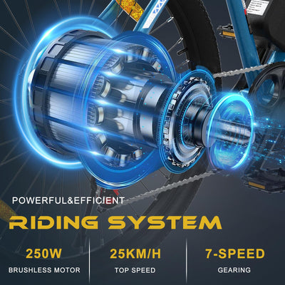 ELEKGO E-Bikes, 26 Zoll E Bike Herren Damen, 36V Abnehmbarer Lithium-Akku, 250W Motor MTB, E-Mountainbike mit 7-Gang-Elektrofahrrad Reichweite über 65KM, Ausgestattet mit stoßabsorbierenden Sitzen