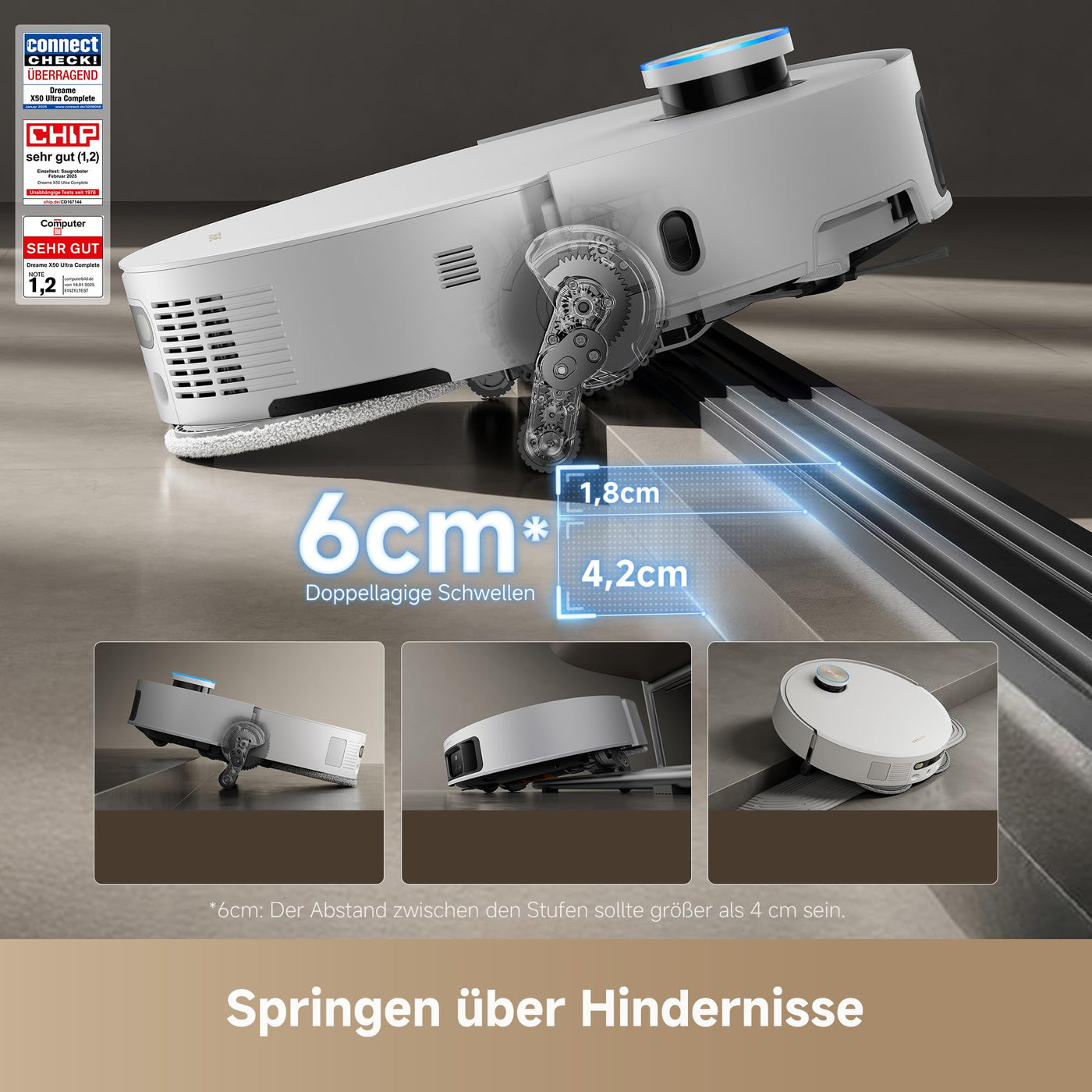 DREAME X50 Ultra Complete Saugroboter mit Wischfunktion,20.000Pa Saugkraft,6 cm Hindernisfreiheit, mit Wischfunktion&Hebarem Wischmopp,KI-Hindernisvermeidung und 360° Navigation