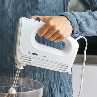 Bosch Hausgeräte Handrührer CleverMixx MFQ24200, 2 Rührbesen, 2 spülmaschinengeeignet, 4 Stufen, leicht, leise, 400 W Weiß/Edelstahl