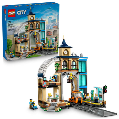 LEGO City Trains Hauptbahnhof - Wartungsfahrzeug-Spielzeug, funktionierendem Hublift, 2 Plattformen & 1 Gleisstück sowie 6 Minifiguren – Kreatives Geschenk für Jungen & Mädchen ab 7 Jahren - 60469