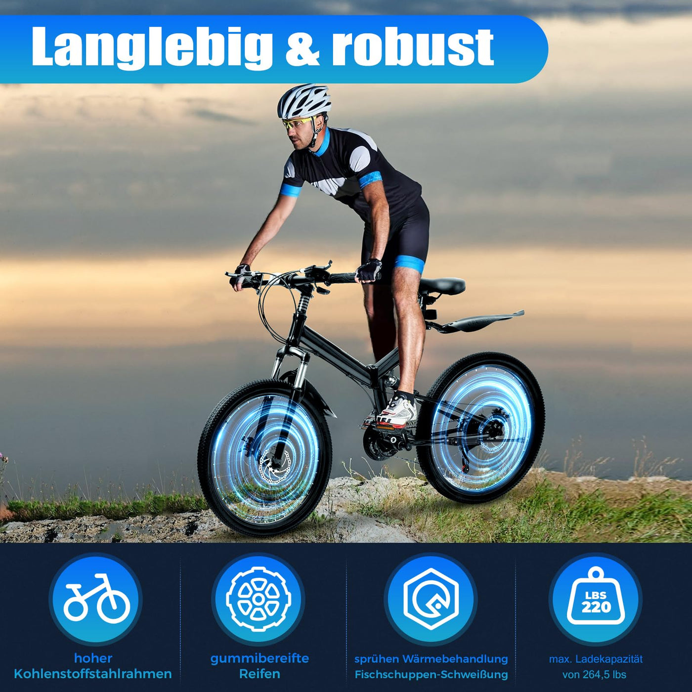Charocean Mountainbike 26 Zoll Fahrrad Herren Fahrräder 21 Gang-Schaltung Mountain Bike Vollfederung Klapprad mit Scheibenbremse, Fahrrad für Jungen Herren und Damen