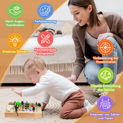 MILFECH Montessori Spielzeug Busy Board mit LED Lichtschalter Activity Board Holzspielzeug,17 LED Motorikspielzeug Sensorik Spielzeug Lernspielzeug für Babys Kleinkinder Jungen Mädchen ab 1 2 3 4 Jahr