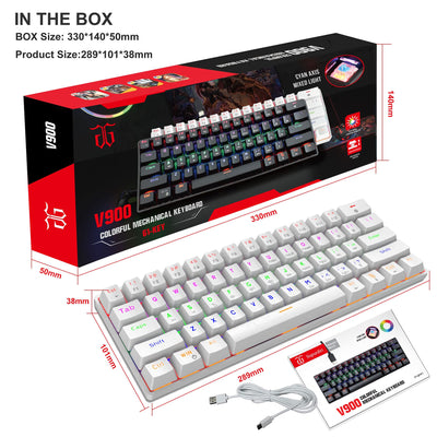 Snpurdiri 60% kabelgebundene Mechanische Gaming Tastatur, Anti-Ghosting 61 Tasten, RGB-Hintergrundbeleuchtung, Ultrakompakter Blauer Schalter, Doppelfuß, Weiß