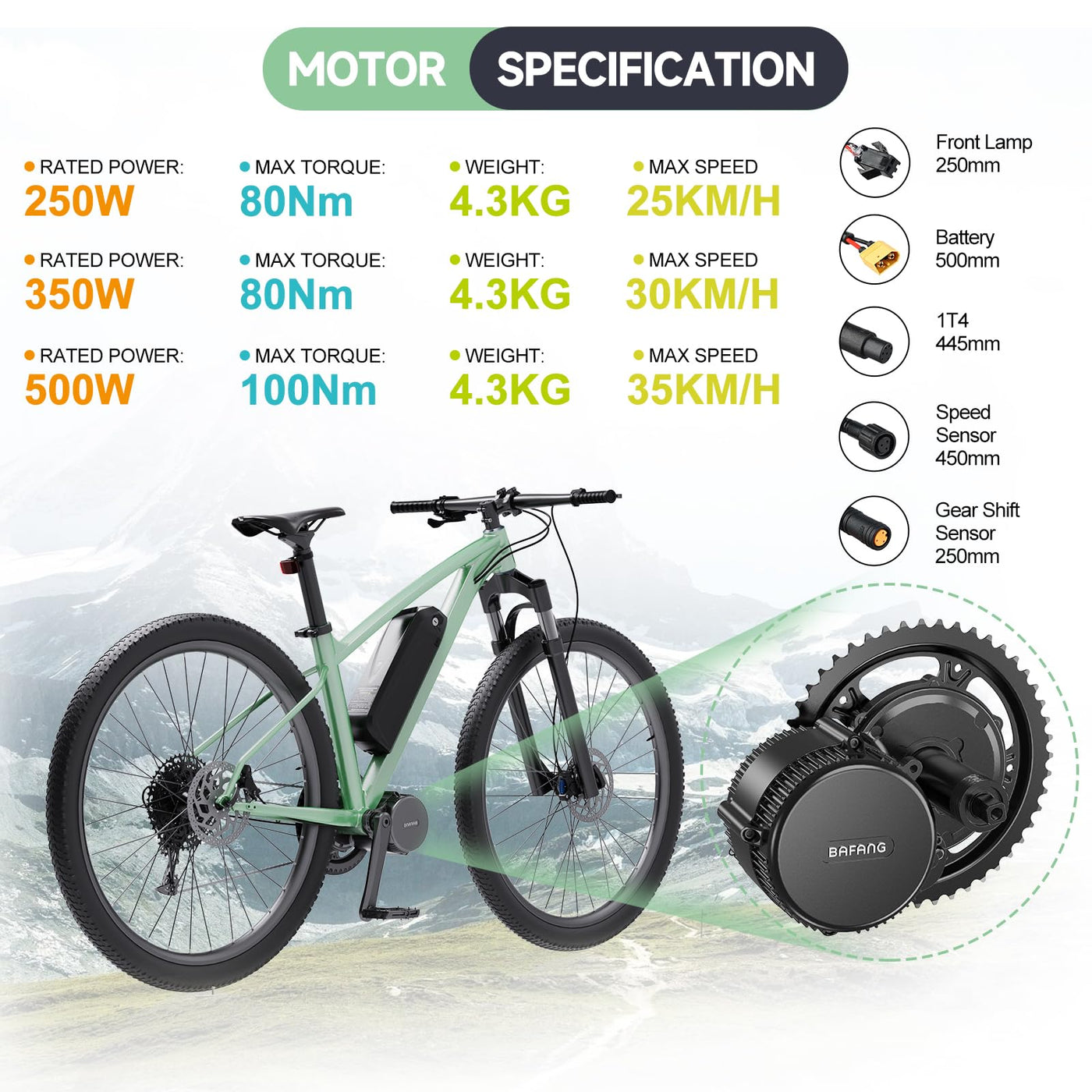 BAFANG Mittelmotor 250W 350W 500W BBS01B G340 Motor mit 36V Akku mit optionalem E-Bike Display Custom E-Bike Umbausätze für BB68mm Mountainbike