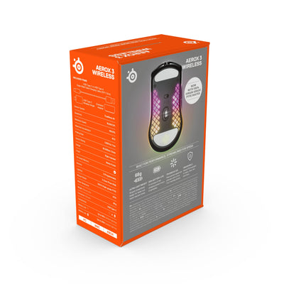 SteelSeries Aerox 3 Wireless - RGB Gaming-Mouse mit Öffnungen in der Oberfläche - Federleichtes, wasserabweisendes Design - Optischer TrueMove Air-Sensor mit 18.000 DPI - Onyx