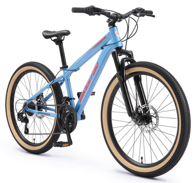 BIKESTAR Kinder Fahrrad Mountainbike 21 Gang Shimano, Scheibenbremse ab 8 Jahre | 24 Zoll Kinderrad MTB | Blau