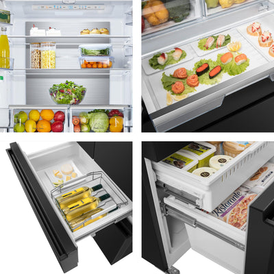 Hisense RF540N4SBF2 French Door Kühl-Gefrierkombination/ NoFrostPlus/ Inverter-Kompressor/ Multiflow 360°/ SuperCool/ 181,7 cm/ Kühlteil 302 l/ Gefrierteil 178 l/ 40 dB/ 310 kWh/ Jahr/ Schwarz