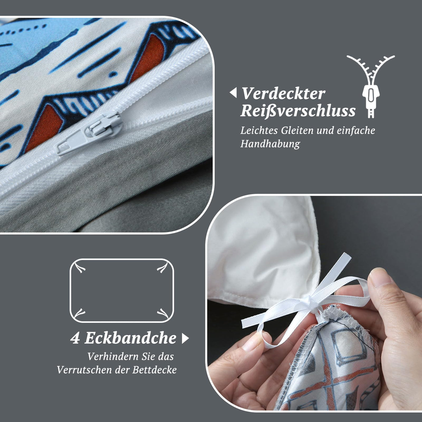 MILDLY Satin Bettwäsche 135x200 Baumwolle, Boho Bettwäsche-Sets mit Reißverschluss öKotex Zertifiziert Enthält 1 Bettbezug 135x200 und 1 Kissenbezüge 80x80, Boho